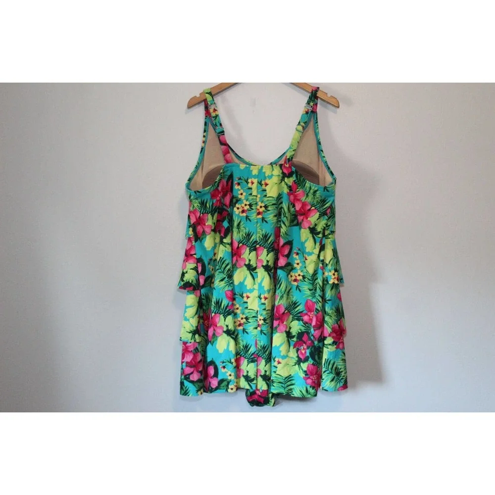 Catherines Tropical Floral Tiered Swimdress One Piece Swimsuit Plus 30W H14335 - Picture 9 of 11